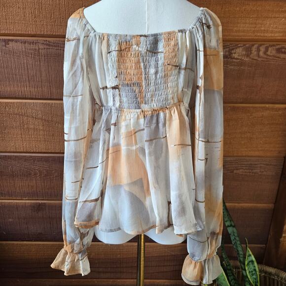 NWT Blu Pepper Womens Y2K Sheer Peasant Babydoll Top M Abstract Sweetheart - Picture 5 of 11